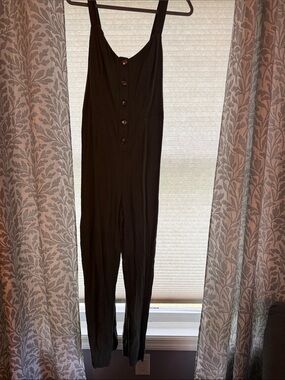 wild fable Black Button-Front Jumpsuit with Wide Straps